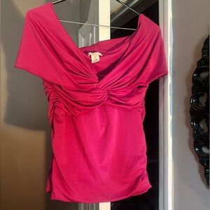H&M Hot Pink Twist-Front Short Sleeve Top
